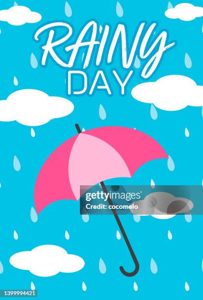 rainy day, clouds and raindrops with umbrella. - rainy season stock illustrations