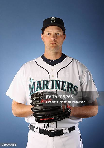 Pitcher Aaron Heilman of the Seattle Mariners poses for a portrait during spring training photo day at Peoria Stadium on February 21, 2012 in Peoria,...