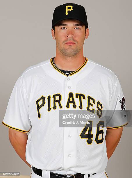 Infielder Garrett Jones of the Pittsburgh Pirates poses for a photo during photo day at Pirate City on February 26, 2012 in Bradenton, Florida.