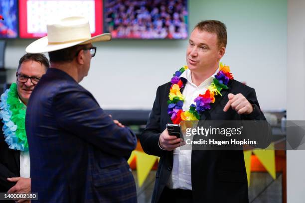 Head of Tournaments and Competitions Cameron Good speaks to General Manager of 37 South Events Dallas Fisher looks on during an event to announce the...