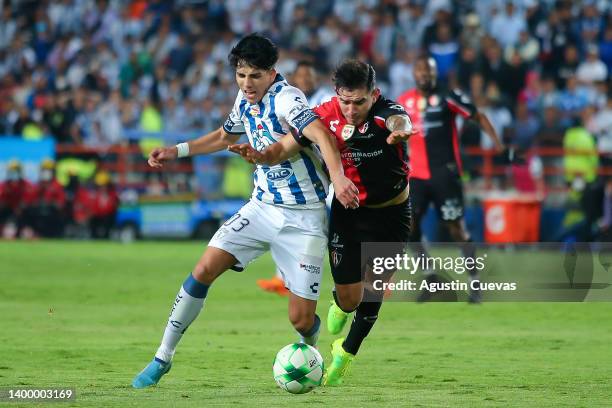 Kevin Alvarez of Pachuca fights for the ball with Edgar Zaldívar of Atlas during the final second leg match between Pachuca and Atlas as part of the...