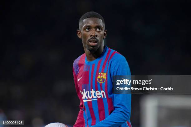 Ousmane Dembele of FC Barcelona walks to take a corner during the match between FC Barcelona and the A-League All Stars at Accor Stadium on May 25,...
