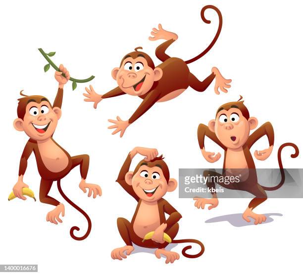 illustrazioni stock, clip art, cartoni animati e icone di tendenza di scimmie allegre - scimmia