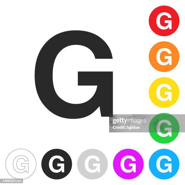 buchstabe g. symbol auf bunten schaltflächen - g stock-grafiken, -clipart, -cartoons und -symbole