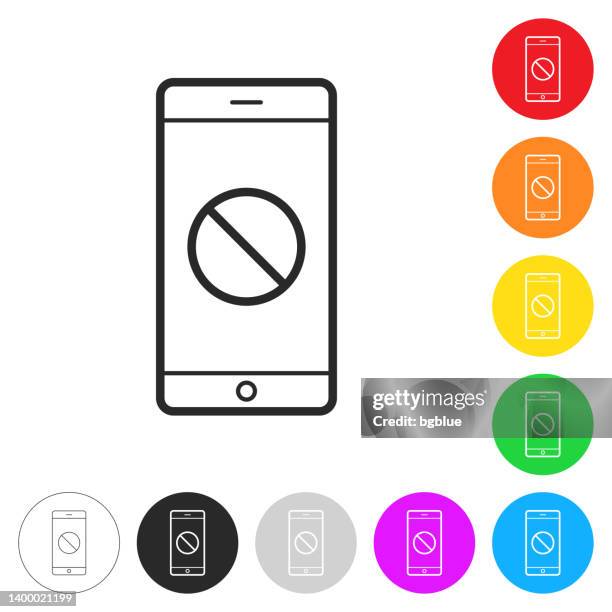 smartphone with no symbol. icon on colorful buttons - crossed out stock illustrations