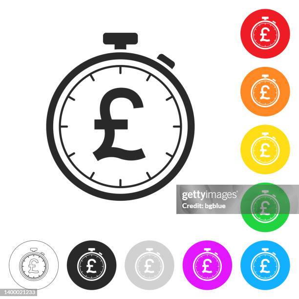 stopwatch with pound sign. icon on colorful buttons - time is money stock illustrations