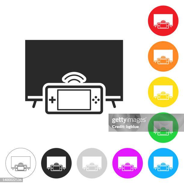 tv with handheld game console. icon on colorful buttons - game interface buttons stock illustrations
