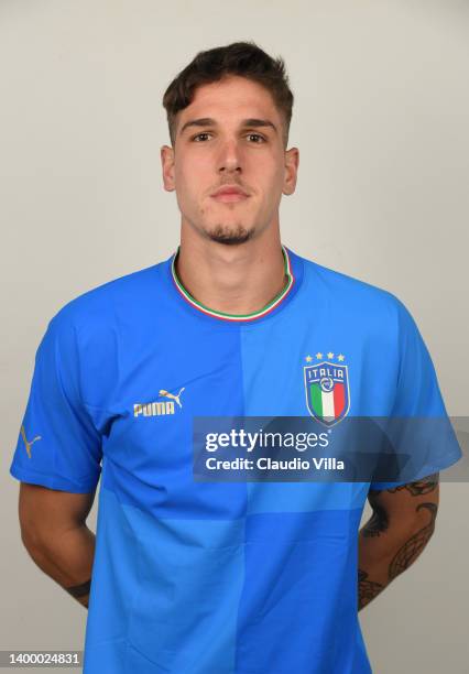 Nicolo Zaniolo of Italy poses during an official portrait at Centro Tecnico Federale di Coverciano on May 29, 2022 in Florence, Italy.