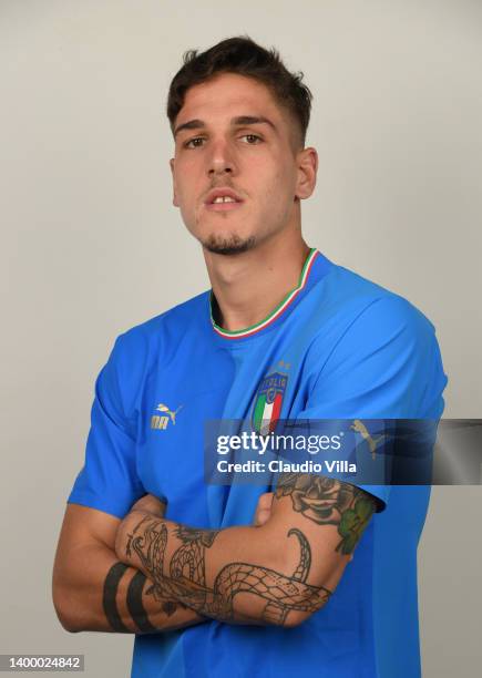 Nicolo Zaniolo of Italy poses during an official portrait at Centro Tecnico Federale di Coverciano on May 29, 2022 in Florence, Italy.