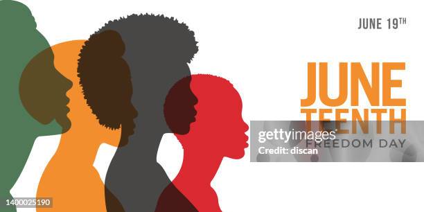 juneteenth independence day banner. silhouettes of african-american profile. june 19 holiday. - juneteenth 1865 幅插畫檔、美工圖案、卡通及圖標