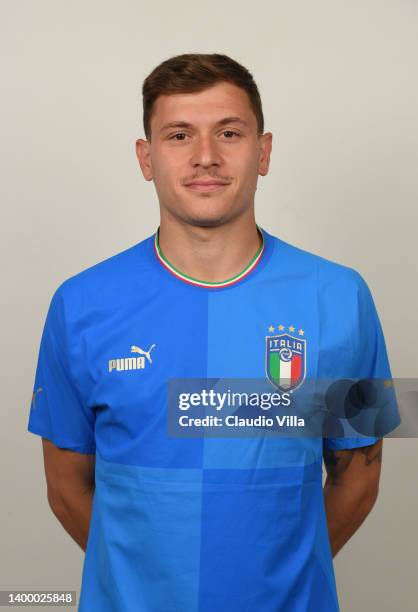 Nicolo Barella of Italy poses during an official portrait session at Centro Tecnico Federale di Coverciano on May 28, 2022 in Florence, Italy.