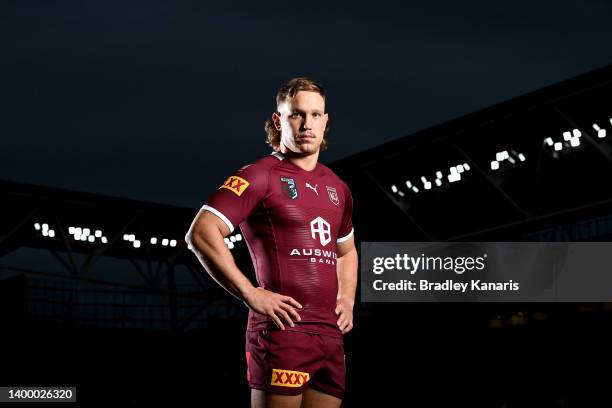 Reuben Cotter poses for a photo during a Queensland Maroons State of Origin squad media opportunity at Suncorp Stadium on May 30, 2022 in Brisbane,...