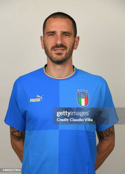 Leonardo Bonucci of Italy poses during an official portrait session at Centro Tecnico Federale di Coverciano on May 27, 2022 in Florence, Italy.