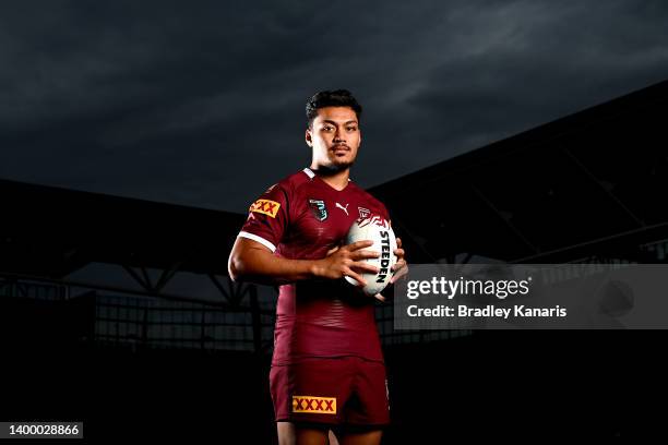 Jeremiah Nanai poses for a photo during a Queensland Maroons State of Origin squad media opportunity at Suncorp Stadium on May 30, 2022 in Brisbane,...