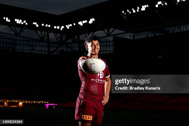 Selwyn Cobbo poses for a photo during a Queensland Maroons State of Origin squad media opportunity at Suncorp Stadium on May 30, 2022 in Brisbane,...