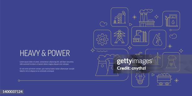 heavy and power industry related vector banner design concept, moderner linienstil mit symbolen - refinery stock-grafiken, -clipart, -cartoons und -symbole