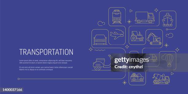 transportation related vector banner design concept, modern line style with icons - cruise and motorbike and ship stock illustrations