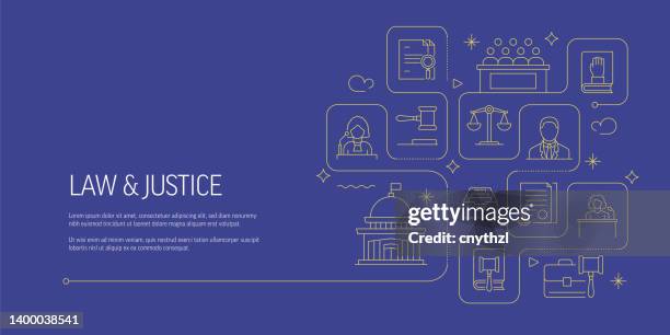 ilustraciones, imágenes clip art, dibujos animados e iconos de stock de concepto de diseño de banner vectorial relacionado con la ley y la justicia, estilo de línea moderno con iconos - prisoner vector