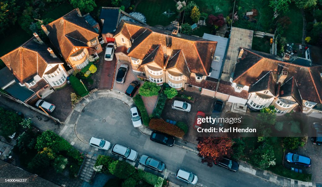 An aerial view of suburban streets in North London