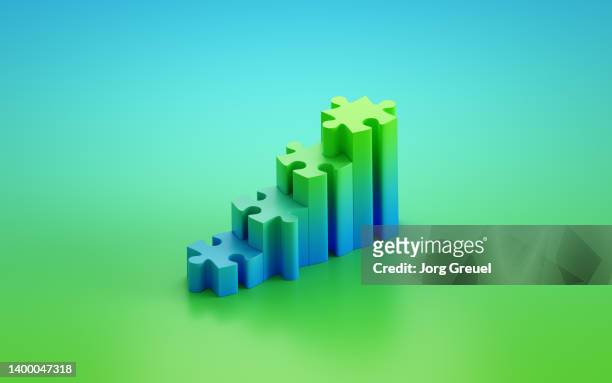 jigsaw puzzle pieces forming a bar graph - business finance and industry stock pictures, royalty-free photos & images