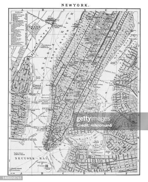 old lithograph map of new york, usa - new york map stock pictures, royalty-free photos & images