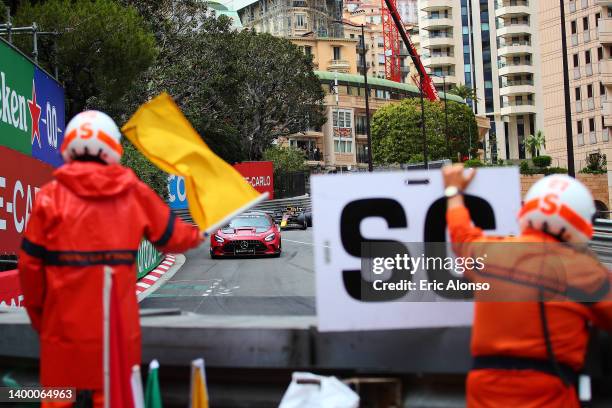 The FIA Safety Car leads the field on the formation lap during the F1 Grand Prix of Monaco at Circuit de Monaco on May 29, 2022 in Monte-Carlo,...