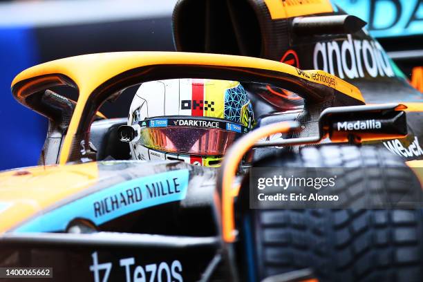 Lando Norris of Great Britain driving the McLaren F1 Team MCL36 Mercedes during the F1 Grand Prix of Monaco at Circuit de Monaco on May 29, 2022 in...