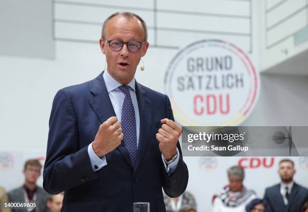 Friederich Merz, head of the German Christian Democrats political party, speaks at a gathering of a party commission charged with the formulation of...