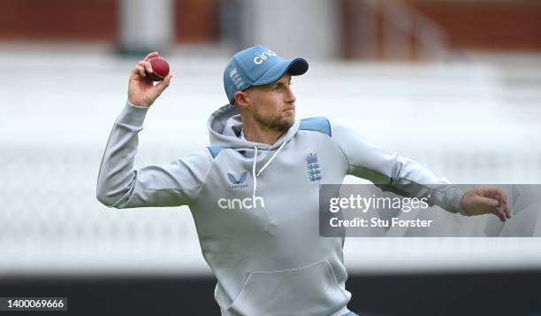 England batsman Joe Root in action during fielding practice during an England nets session ahead of the test series against New Zealand at Lord's...