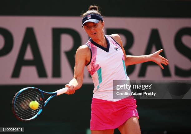 Irina-Camelia Begu of Romania plays a forehand against Jessica Pegula of The United States during the Women's Singles Fourth Round match on Day 9 of...