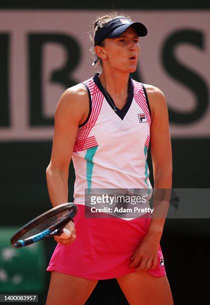 Irina-Camelia Begu of Romania reacts against Jessica Pegula of The United States during the Women's Singles Fourth Round match on Day 9 of The 2022...