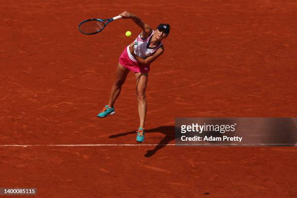Irina-Camelia Begu of Romania serves against Jessica Pegula of The United States during the Women's Singles Fourth Round match on Day 9 of The 2022...