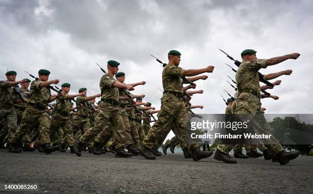 Royal Navy personnel rehearse for the Platinum Jubilee Pageant at HMS Collingwood on May 30, 2022 in Fareham, England. Royal Navy and Royal Marines...