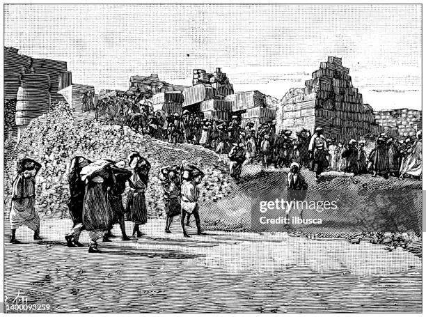 antique illustration: karnak temple restoration - temples of karnak stock illustrations