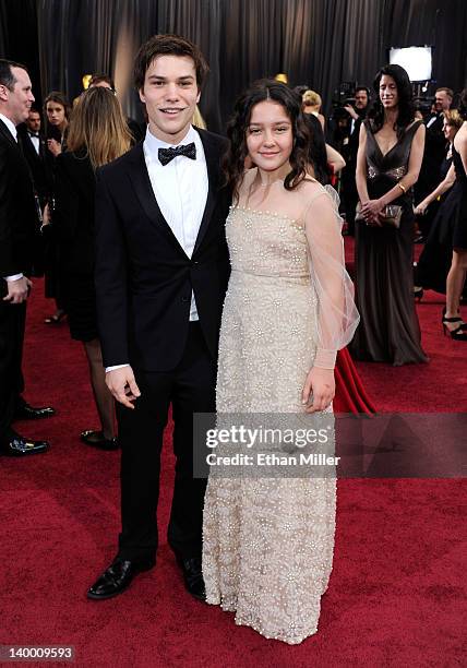 Actor Nick Krause and actress Amara Miller arrive at the 84th Annual Academy Awards held at the Hollywood & Highland Center on February 26, 2012 in...