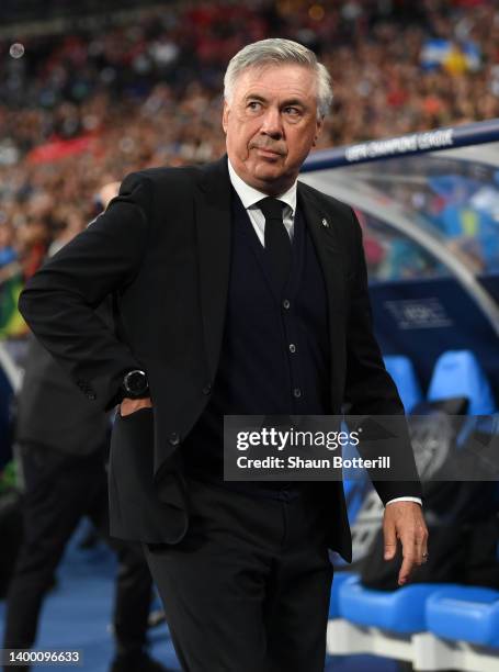 Real Madrid coach Carlo Ancelotti before the UEFA Champions League final match between Liverpool FC and Real Madrid at Stade de France on May 28,...