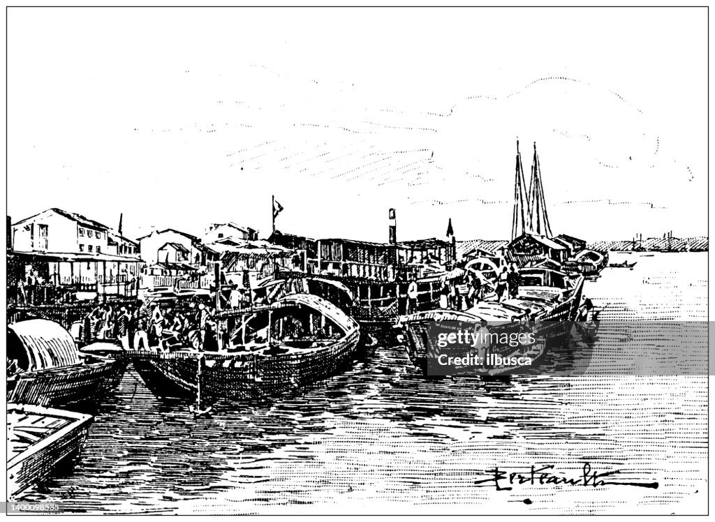 Antique illustration: French colonization of North Vietnam, Haiphong