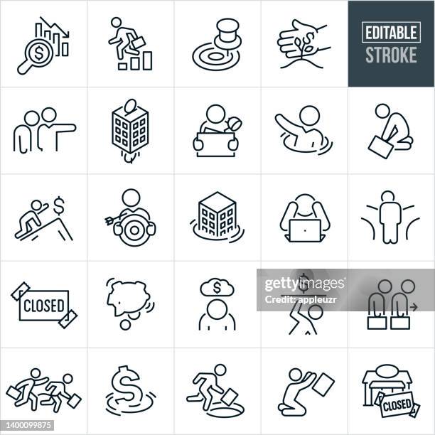 business failure thin line icons - editable stroke - defeat icon stock illustrations