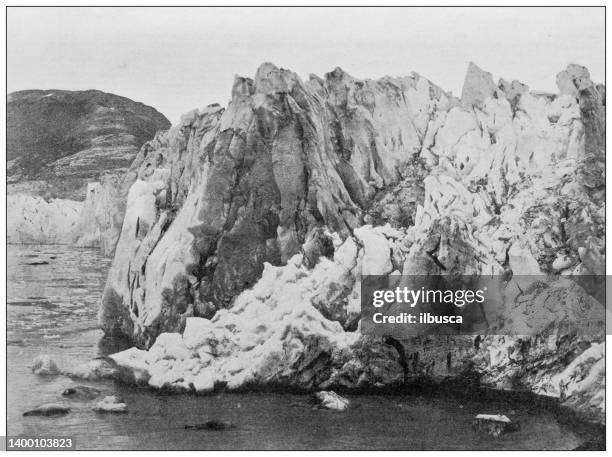 antique photo: muir glacier, alaska - glacier lagoon stock illustrations