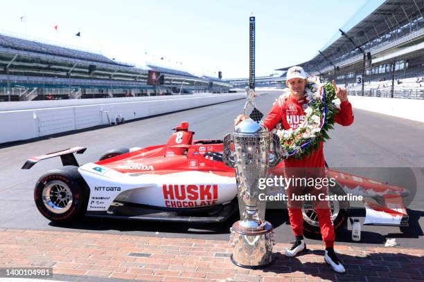 Marcus Ericsson of Sweden driver of the Team Chip Ganassi Racing poses during the 106th Indianapolis 500 champion's portraits at Indianapolis Motor...