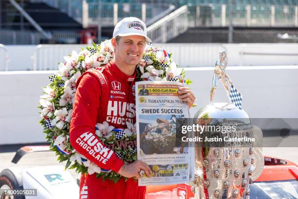 Marcus Ericsson of Sweden driver of the Team Chip Ganassi Racing poses during the 106th Indianapolis 500 champion's portraits at Indianapolis Motor...