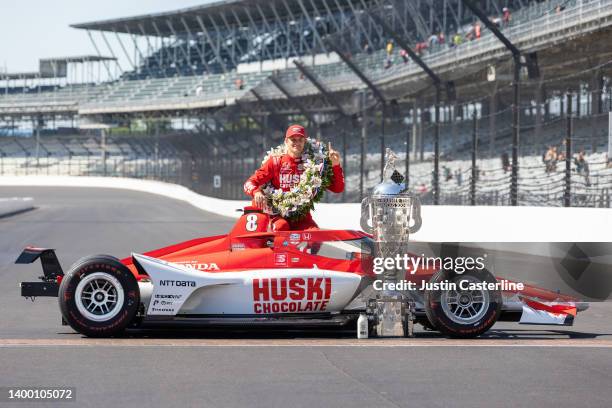 Marcus Ericsson of Sweden driver of the Team Chip Ganassi Racing poses during the 106th Indianapolis 500 champion's portraits at Indianapolis Motor...