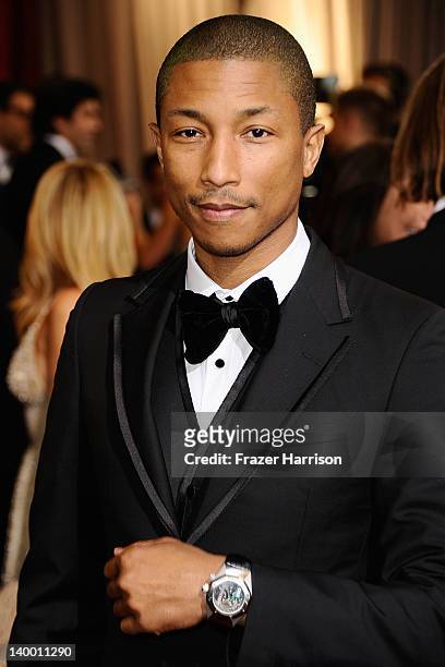 Musician Pharrell Williams arrives at the 84th Annual Academy Awards held at the Hollywood & Highland Center on February 26, 2012 in Hollywood,...