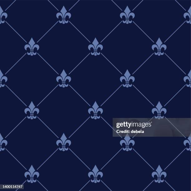 blue fleur de lis french damask luxury decorative fabric pattern - french rococo stock illustrations