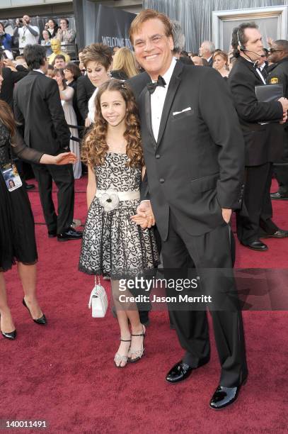 Screenwriter Aaron Sorkin and guest arrive at the 84th Annual Academy Awards held at the Hollywood & Highland Center on February 26, 2012 in...