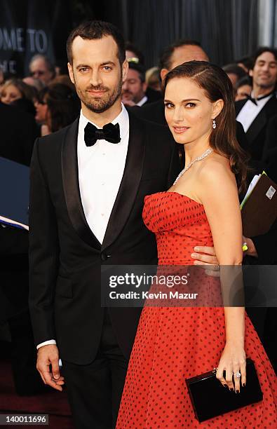 Actress Natalie Portman and choreographer Benjamin Millepied arrive at the 84th Annual Academy Awards held at the Hollywood & Highland Center on...