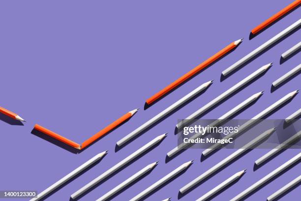 pencil broken and turned to join a crowd - following the rules stock pictures, royalty-free photos & images