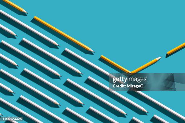 pencil broken and turned to separate from the crowd - system failure stock pictures, royalty-free photos & images