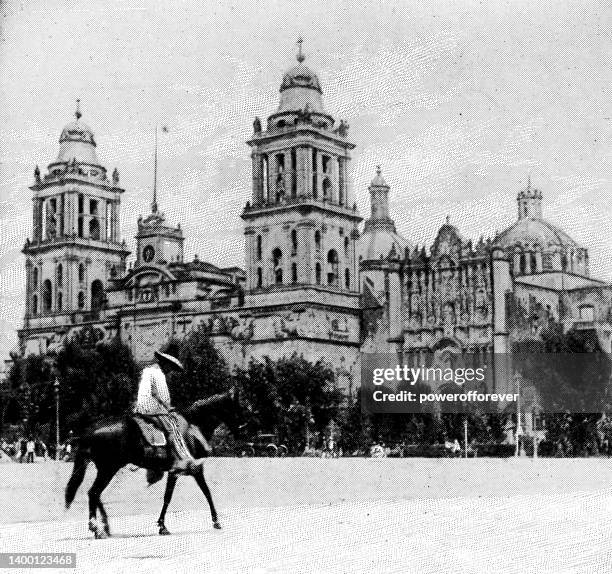 the mexico city metropolitan cathedral in mexico city, mexico - 19th century - mexico black and white stock illustrations