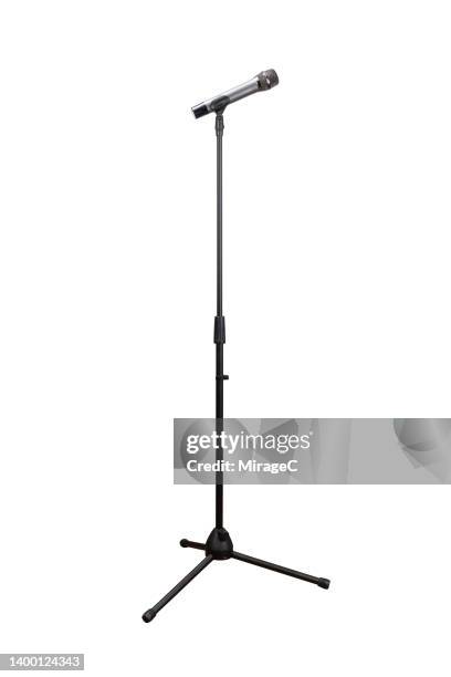 dynamic microphone on stand isolated on white - マイクスタンド ストックフォトと画像